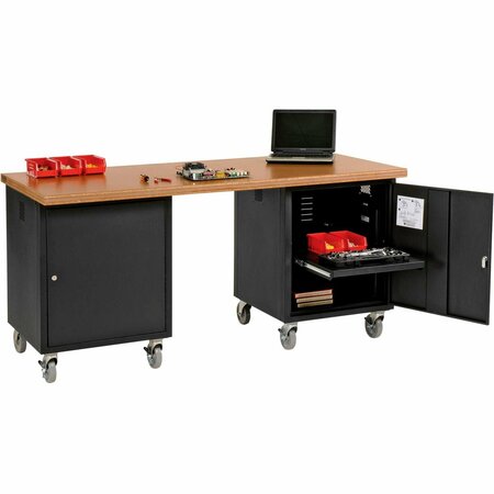 GLOBAL INDUSTRIAL Mobile Pedestal Workbench, 72 x 30in, Shop Top Safety Edge, Black 318649BK